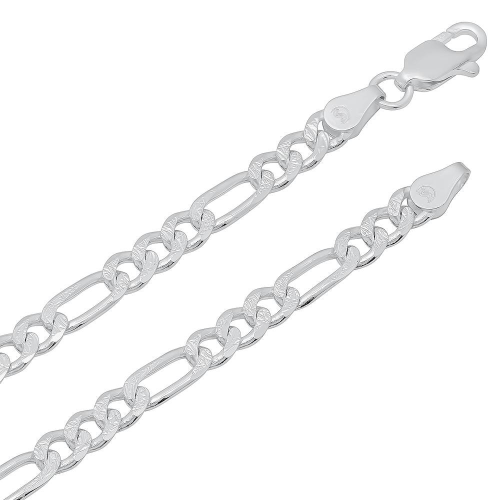 The Bling Factory 4.5mm Solid 925 Sterling Silver Figaro Link Italian Crafted Chain