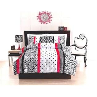 Pem America Cosmo Girl Black and Pink Dot Stripe Full Comforter Set Pem America Cosmo Girl Black and Pink Dot Stripe Full Comforter Set