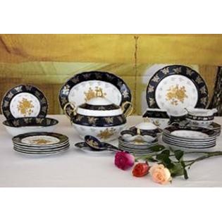 Decorating Touch 36 Pcs, Blue, White and Gold Porcelain Dinnerware Set Decorating Touch 36 Pcs, Blue, White and Gold Porcelain Dinnerware Set