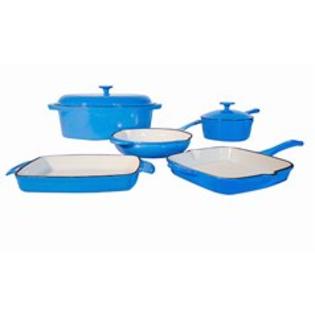 Le Chef Fancycook 7 Piece Enamel Cast Iron France Blue Cookware Set Le Chef Fancycook 7 Piece Enamel Cast Iron France Blue Cookware Set