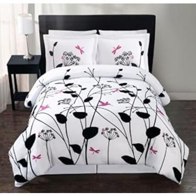 SL Soft Contemporary 4-pieces White Black Pink Floral Flocking Comforter Set Queen SL Soft Contemporary 4-pieces White Black Pink Floral Flocking Comforter Set Queen