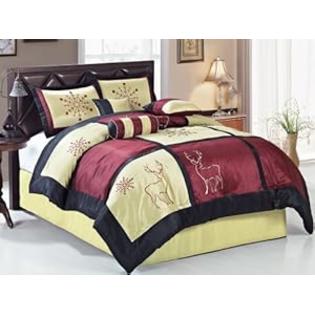 JD Home 7-Pc Satin Embroidery Snowflake Deer Holiday Patchwork Comforter Set Gold Queen JD Home 7-Pc Satin Embroidery Snowflake Deer Holiday Patchwork Comforter Set Gold Queen