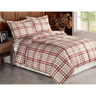 Chezmoi Collection 3-piece Beige Red Plaid Flannel Feel Down Alternative Comforter Set Queen /Full Chezmoi Collection 3-piece Beige Red Plaid Flannel Feel Down Alternative Comforter Set Queen /Full