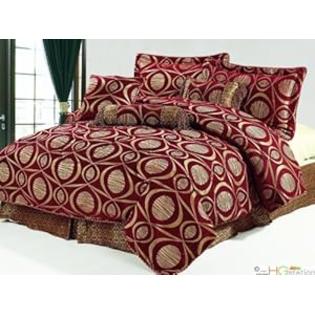 HGS 7-Pc Chenille Flocking Circle Floral Geometric Comforter Set Taupe Burgundy King HGS 7-Pc Chenille Flocking Circle Floral Geometric Comforter Set Taupe Burgundy King