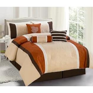 AHF 7pcs Brick Tan Brown Soft Microfiber Quilted Embroidery Leaf Comforter Set Queen AHF 7pcs Brick Tan Brown Soft Microfiber Quilted Embroidery Leaf Comforter Set Queen