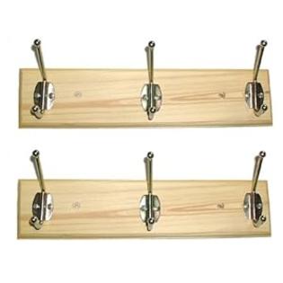 Sterling Set Of 2 Wood Hat & Coat Wall Racks - 6 Double Swivel Hooks - Polished Brass Sterling Set Of 2 Wood Hat & Coat Wall Racks - 6 Double Swivel Hooks - Polished Brass