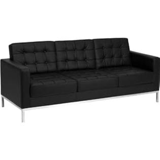 Flash HERCULES Lacey Series Contemporary Black Leather Sofa with Stainless Steel Frame Flash HERCULES Lacey Series Contemporary Black Leather Sofa with Stainless Steel Frame