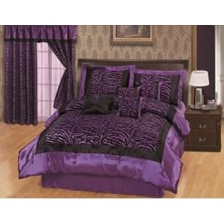 JR Home King Size 8pcs Purple Black Satin Zebra Flocking Comforter Set with 4 Pillows JR Home King Size 8pcs Purple Black Satin Zebra Flocking Comforter Set with 4 Pillows