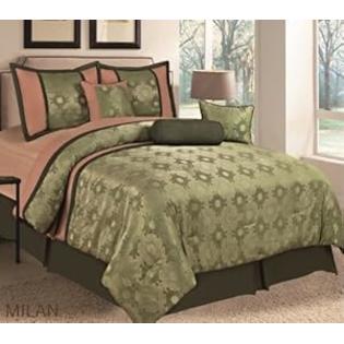 Bednlinens 7 Piece Milan Queen Olive Beige Square Medallion Jacquard Comforter Set Bednlinens 7 Piece Milan Queen Olive Beige Square Medallion Jacquard Comforter Set
