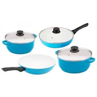 Vinaroz Cookware 7-Piece Die Cast Aluminum Cookware Set with Ceramic Non-Stick Coating - Blue Vinaroz Cookware 7-Piece Die Cast Aluminum Cookware Set with Ceramic Non-Stick Coating - Blue