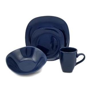 Lorren Home Trends 32-Piece Square Stoneware Dinnerware Set, Blue Lorren Home Trends 32-Piece Square Stoneware Dinnerware Set, Blue