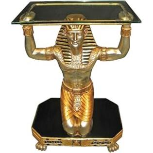 Design Toscano Silver and Gold Servant to the Pharaoh Glass-Topped Console Table Design Toscano Silver and Gold Servant to the Pharaoh Glass-Topped Console Table