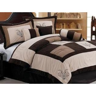 Chezmoi Collection 7-Piece Embroidery Patchwork Comforter Set, Queen, Luxury Brown/Beige/Coffee Chezmoi Collection 7-Piece Embroidery Patchwork Comforter Set, Queen, Luxury Brown/Beige/Coffee