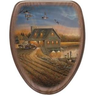Comfort Seats C1B2E1-775-17BN Angler's Inn Elongated Toilet Seat with Brushed Nickel Alloy Hinge, Oak Comfort Seats C1B2E1-775-17BN Angler's Inn Elongated Toilet Seat with Brushed Nickel Alloy Hinge, Oak