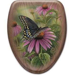 Comfort Seats C1B2E1-717-17BN Black Swallowtail Butterfly Elongated Toilet Seat with Brushed Nickel Alloy Hinge, Oak Comfort Seats C1B2E1-717-17BN Black Swallowtail Butterfly Elongated Toilet Seat with Brushed Nickel Alloy Hinge, Oak