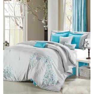 Chic Home 12 PCS PINK FLORAL GREY COMFORTER BED IN A BAG WITH SHEET SET, KING SIZE Chic Home 12 PCS PINK FLORAL GREY COMFORTER BED IN A BAG WITH SHEET SET, KING SIZE