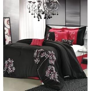 Chic Home Pink Floral 12 Piece Comforter Set Color: Black, Size: King Chic Home Pink Floral 12 Piece Comforter Set Color: Black, Size: King