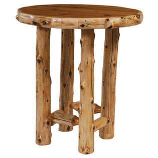 Fireside Lodge Traditional Cedar Log Round Pub Table and Barstool with Arms Fireside Lodge Traditional Cedar Log Round Pub Table and Barstool with Arms