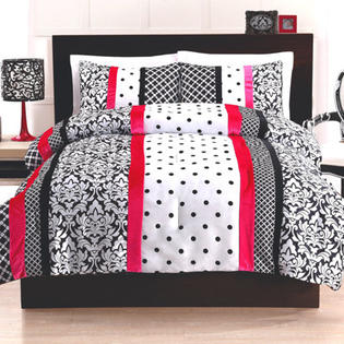 Cosmo Girl Black and Pink Dot Stripe Comforter Set Cosmo Girl Black and Pink Dot Stripe Comforter Set