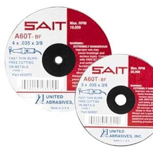 SAIT 23068 Type 1 4-Inch x 1/16-Inch x 1/4-Inch 19000 Max RPM A60T - Burr Free Cut-Off Wheels, 50-Pack SAIT 23068 Type 1 4-Inch x 1/16-Inch x 1/4-Inch 19000 Max RPM A60T - Burr Free Cut-Off Wheels, 50-Pack