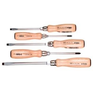Felo 07157 22155 Slotted and Phillips Wood Handle Screwdrivers, Set of 5 Felo 07157 22155 Slotted and Phillips Wood Handle Screwdrivers, Set of 5