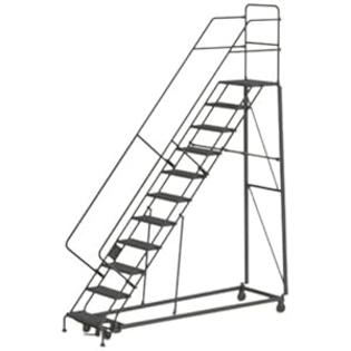 Tri+Arc Tri-Arc KDHS111246 11-Step Heavy-Duty Safety Angle Steel Rolling Industrial & Warehouse Ladder with Perforated Tread Tri+Arc Tri-Arc KDHS111246 11-Step Heavy-Duty Safety Angle Steel Rolling Industrial & Warehouse Ladder with Perforated Tread