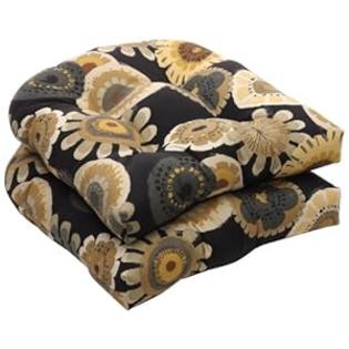 Pillow+Perfect Pillow Perfect Indoor/Outdoor Black/Yellow Floral Wicker Seat Cushions, 2-Pack Pillow+Perfect Pillow Perfect Indoor/Outdoor Black/Yellow Floral Wicker Seat Cushions, 2-Pack