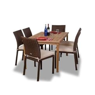 Amazonia+Teak Amazonia Teak Luxemburg 7-Piece Teak/Wicker Rectangular Dining Set Amazonia+Teak Amazonia Teak Luxemburg 7-Piece Teak/Wicker Rectangular Dining Set