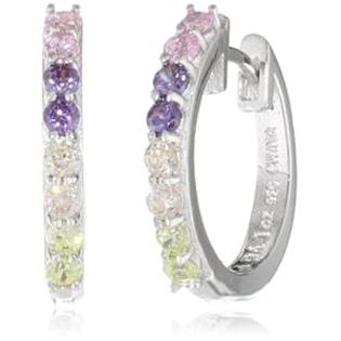 Amazon Curated Collection Sterling Silver Multi-Colored Simulated Diamond Huggie Hoop Earrings Amazon Curated Collection Sterling Silver Multi-Colored Simulated Diamond Huggie Hoop Earrings
