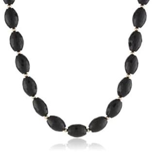 Amazon Curated Collection 14X10Mm Faceted Black Onyx Accented with 14K Yellow Gold Beads and Clasp Necklace, 18 Amazon Curated Collection 14X10Mm Faceted Black Onyx Accented with 14K Yellow Gold Beads and Clasp Necklace, 18