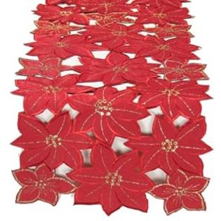 Xia Home Fashions Festive Poinsettia Embroidered Cutwork Holiday Table Runner, 15-Inch by 54-Inch Xia Home Fashions Festive Poinsettia Embroidered Cutwork Holiday Table Runner, 15-Inch by 54-Inch