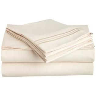 Cathay Home Microfiber Peach Skin Sheet Set with Triple Line Embroidered Pillow Cases, Queen Size, Cream Cathay Home Microfiber Peach Skin Sheet Set with Triple Line Embroidered Pillow Cases, Queen Size, Cream