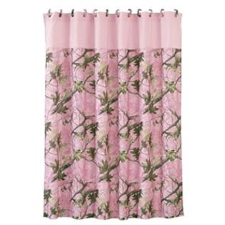 HiEnd Accents Oak Camo Shower Curtain, Pink HiEnd Accents Oak Camo Shower Curtain, Pink
