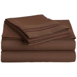 Cathay Home Microfiber Peach Skin Sheet Set with Triple Line Embroidered Pillow Cases, Twin Size, Brown Cathay Home Microfiber Peach Skin Sheet Set with Triple Line Embroidered Pillow Cases, Twin Size, Brown