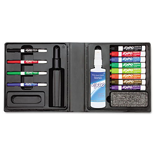 Low-Odor Dry Erase Marker, Eraser & Cleaner, Chisel/Fine, 12/Set