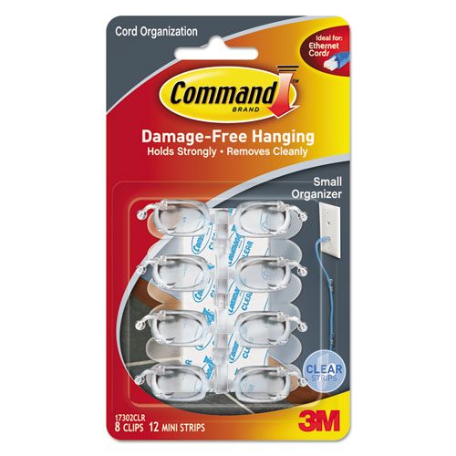 Cord Clip, Small, 1/4", w/Adhesive, Clear, 8/Pack