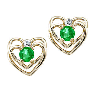 Tommaso design Studio 0.44 cttw Tommaso Design Round 4mm Genuine Emerald and Diamond Heart Earrings in 14k Yellow Gold Tommaso design Studio 0.44 cttw Tommaso Design Round 4mm Genuine Emerald and Diamond Heart Earrings in 14k Yellow Gold