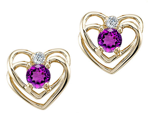 Tommaso design Studio 0.44 cttw Tommaso Design Round 4mm Genuine Amethyst and Diamond Heart Earrings in 14k Yellow Gold at Sears.com