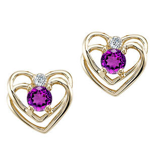 Tommaso design Studio 0.44 cttw Tommaso Design Round 4mm Genuine Amethyst and Diamond Heart Earrings in 14k Yellow Gold Tommaso design Studio 0.44 cttw Tommaso Design Round 4mm Genuine Amethyst and Diamond Heart Earrings in 14k Yellow Gold