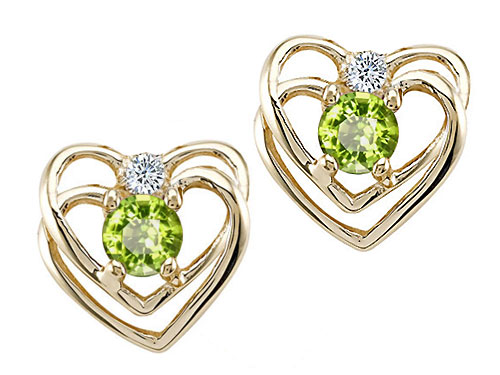 Tommaso design Studio 0.44 cttw Tommaso Design Round 4mm Genuine Peridot and Diamond Heart Earrings in 14k Yellow Gold at Sears.com