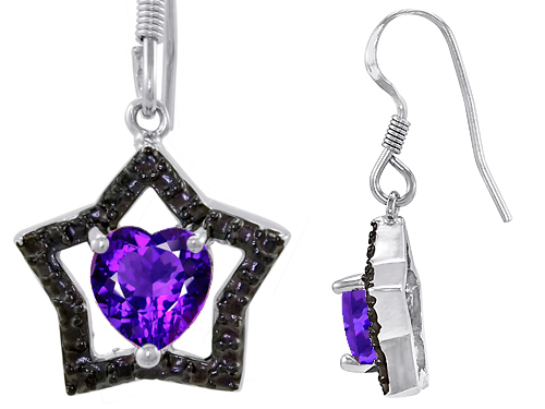 Star K 1.50 cttw Original Star K 925 Heart Shaped Genuine Amethyst Black Star Hanging Hook Earrings at Sears.com