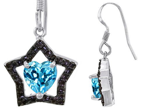 Star K 1.50 cttw Original Star K 925 Heart Shaped Genuine Blue Topaz Black Star Hanging Hook Earrings at Sears.com