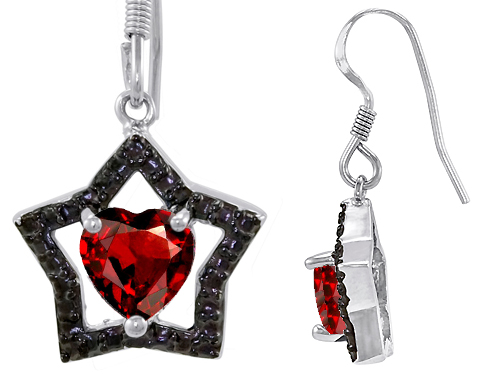 Star K 1.50 cttw Original Star K 925 Heart Shaped Genuine Garnet Black Star Hanging Hook Earrings at Sears.com