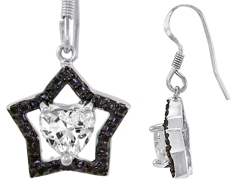 Star K 1.50 cttw Original Star K 925 Heart Shaped Genuine Cubic Zirconia Black Star Hanging Hook Earrings at Sears.com