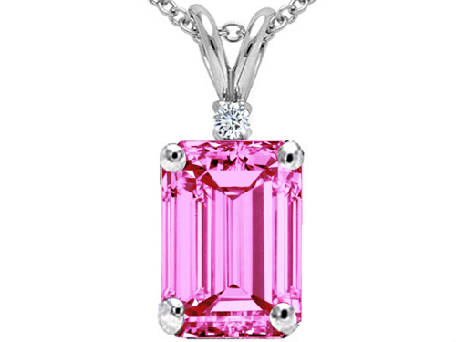 Tommaso design Studio 2.52 cttw Tommaso Design Emerald Cut 9x7 mm Created Pink Sapphire and Genuine Diamond Pendant in 14k White Gold at Sears.com