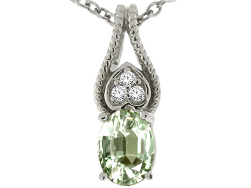 Tommaso design Studio 0.63 cttw Tommaso Design Oval 7x5mm Genuine Green Amethyst and Diamond Pendant in 14k White Gold at Sears.com
