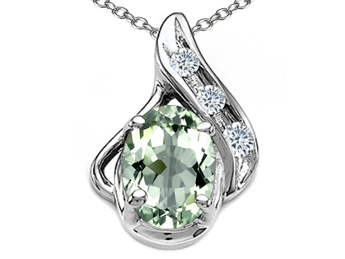 Tommaso design Studio 0.66 cttw Tommaso Design Oval 7x5mm Genuine Green Amethyst and Diamond Pendant in 14k White Gold at Sears.com