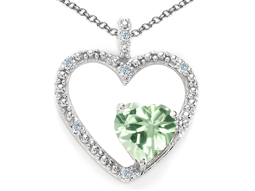 Tommaso design Studio 0.53 cttw Tommaso Design Heart Shape 6 mm Genuine Green Amethyst and Diamond Pendant in 14k White Gold at Sears.com