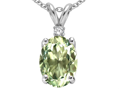 Tommaso design Studio 0.97 cttw Tommaso Design Oval 8x6mm Genuine Green Amethyst and Diamond Pendant in White Gold at Sears.com