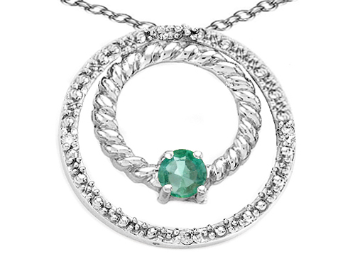 Tommaso design Studio 0.10 cttw Tommaso Design Round 3mm Genuine Emerald and Diamond Circle Pendant in White Gold at Sears.com
